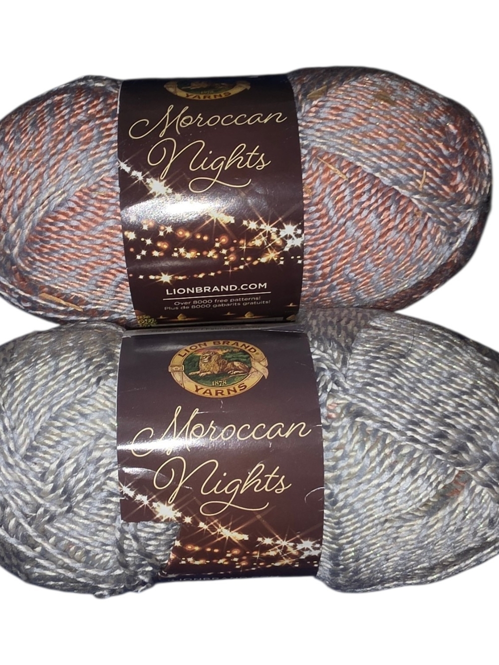 Lion Brand Moroccan Nights Yarn Jasmine 302 Metallic Lot of 2 Discontinued
